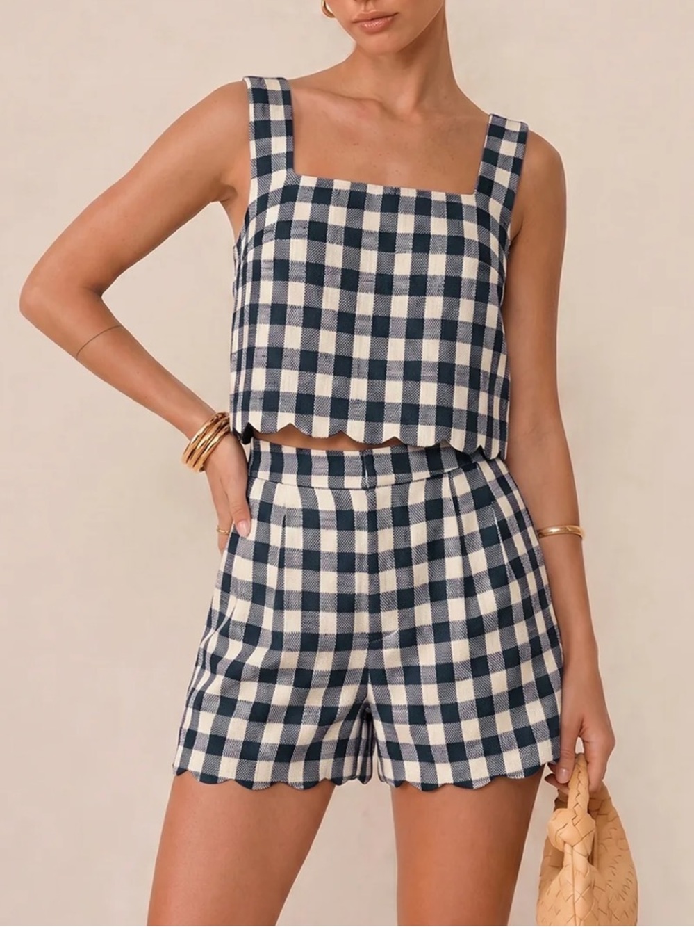 Commense Navy and White Gingham Set - XS NWT